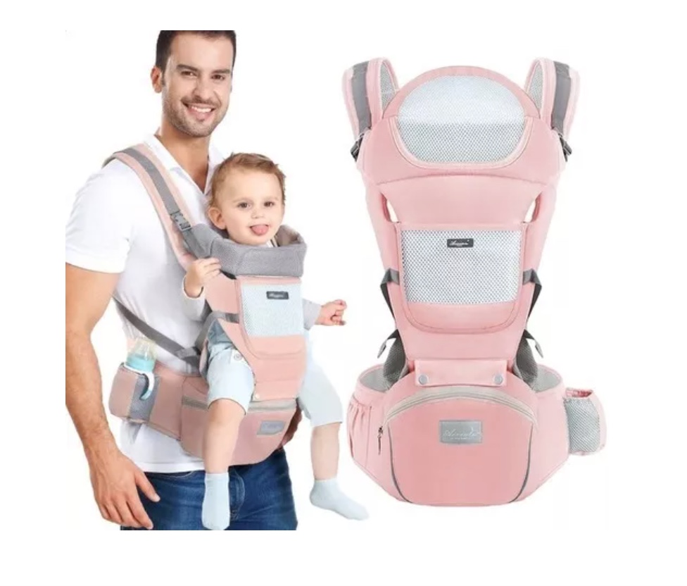 MOCHILA RIQUI PORTA BEBÉS ERGONÓMICA ASIENTO MULTIFUNCIONAL 6 EN 1 ROSA - 1
