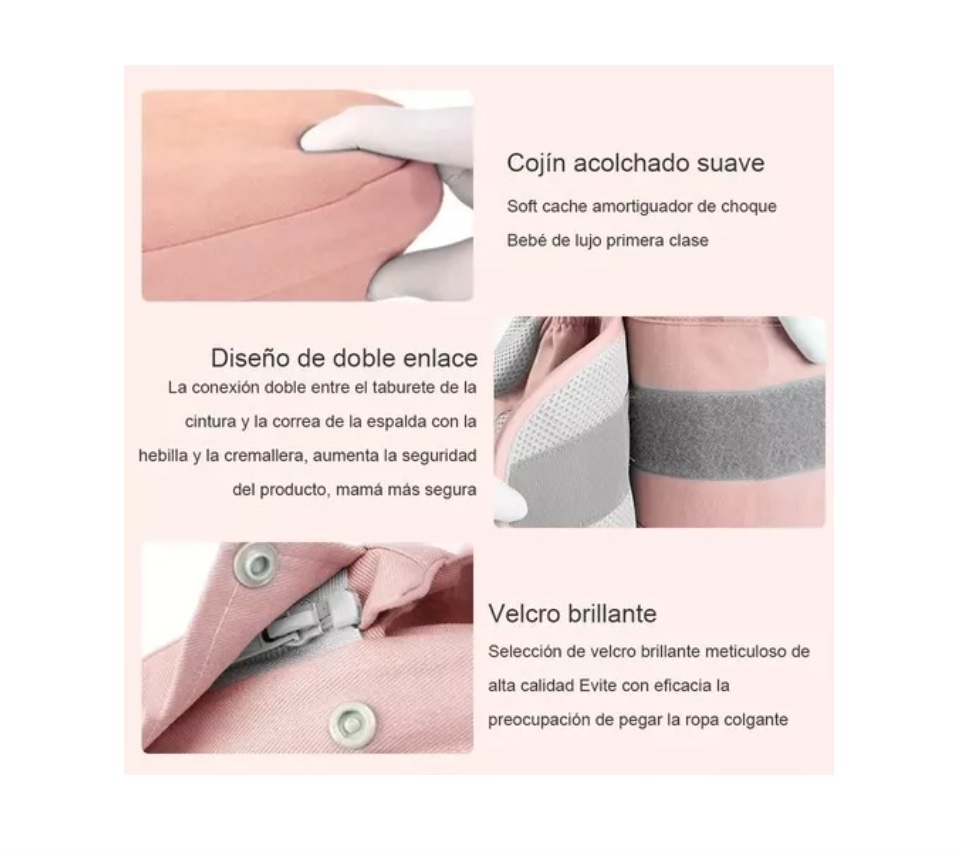 MOCHILA RIQUI PORTA BEBÉS ERGONÓMICA ASIENTO MULTIFUNCIONAL 6 EN 1 ROSA - 6