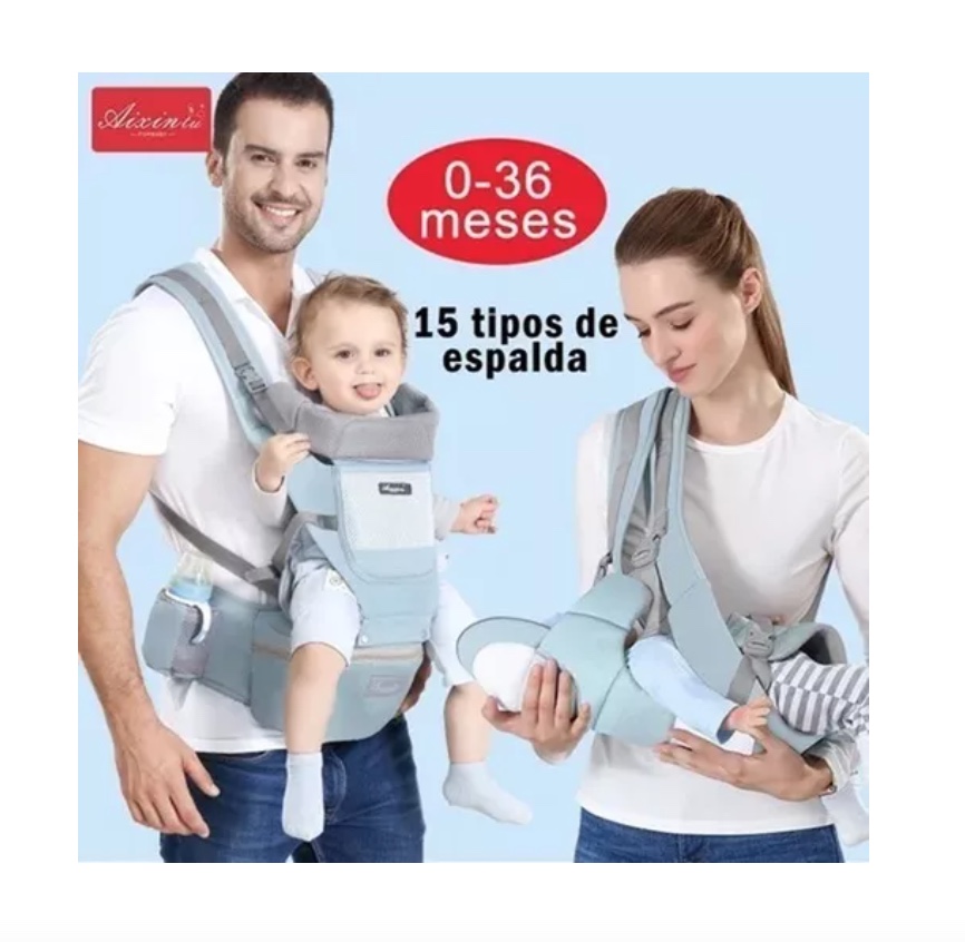 MOCHILA RIQUI PORTA BEBÉS ERGONÓMICA ASIENTO MULTIFUNCIONAL 6 EN 1 AZUL - 3