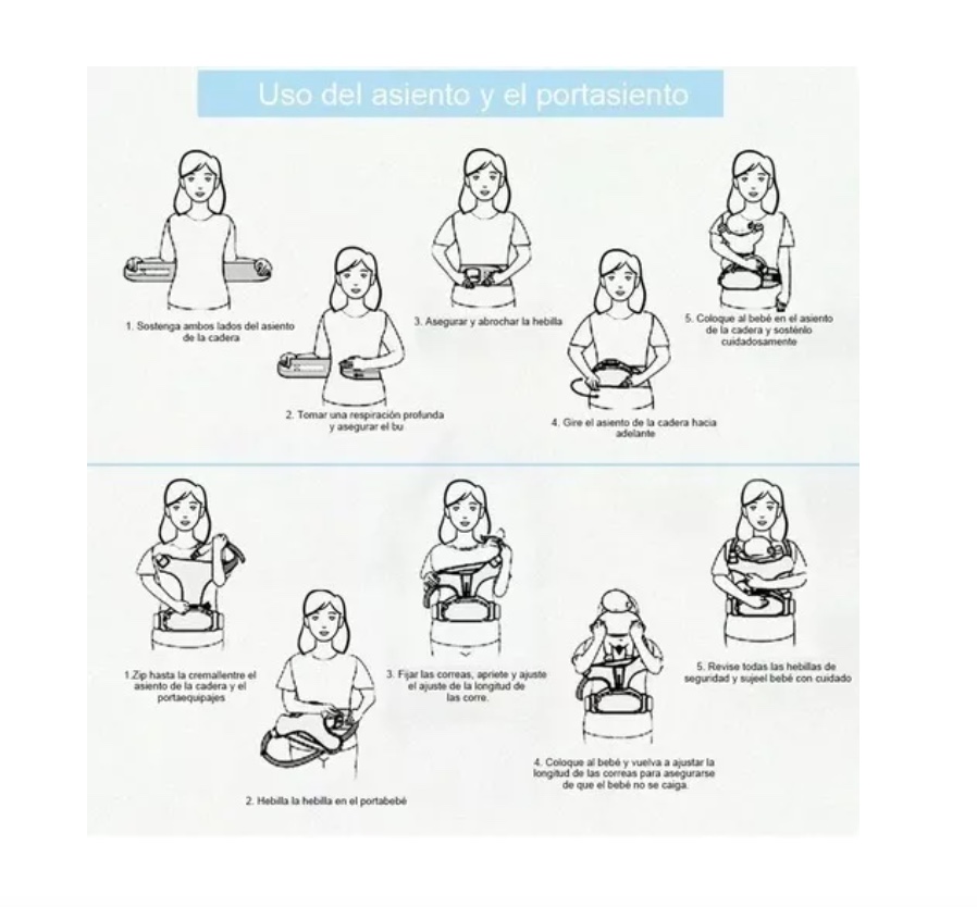 MOCHILA RIQUI PORTA BEBÉS ERGONÓMICA ASIENTO MULTIFUNCIONAL 6 EN 1 AZUL - 7