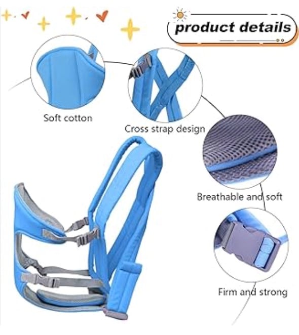 MOCHILA RIQUI PORTABEBÉS ACOLCHADO CANGURO AJUSTABLE CELESTE - 3