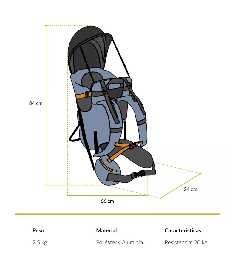 MOCHILA RIQUI PORTABEBÉ + TECHO INCLUIDO TREKKING ATAKAMA OUTDOOR CELESTE - 3