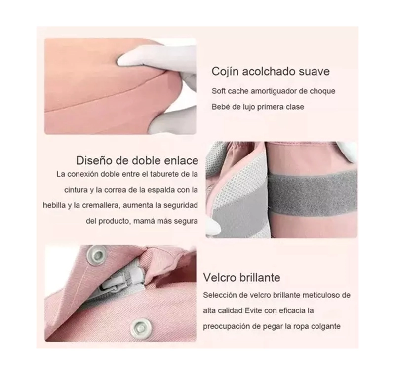 MOCHILA RIQUI PORTA BEBÉS ERGONÓMICA ASIENTO MULTIFUNCIONAL 6 EN 1 ROSA - 4