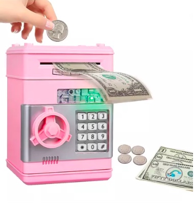 ALCANCIA ELECTRONICA RIQUI ROSADO TIPO CAJA FUERTE - 4