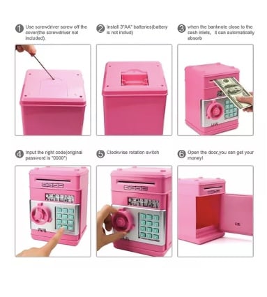 ALCANCIA ELECTRONICA RIQUI ROSADO TIPO CAJA FUERTE - 5