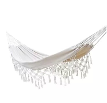 HAMACA CON BORLAS PARA EXTERIORES 150X200CM COLOR BLANCO - 1