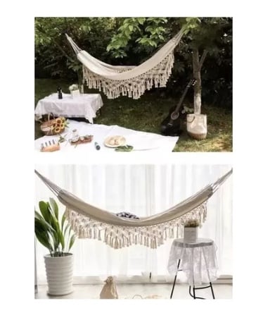 HAMACA CON BORLAS PARA EXTERIORES 150X200CM COLOR BLANCO - 2