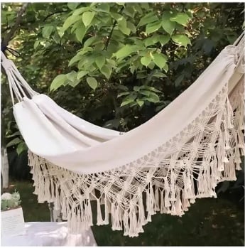 HAMACA CON BORLAS PARA EXTERIORES 150X200CM COLOR BLANCO - 4