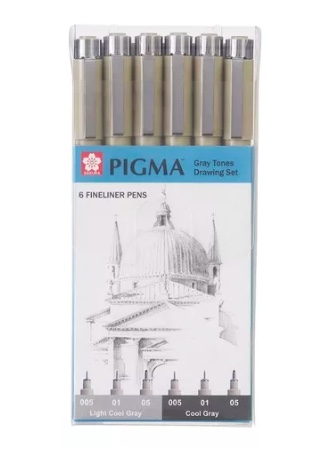 SET 6 TIRALÍNEAS RIQUI SAKURA PIGMA MICRON DRAWING GRAY TONES - 1