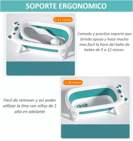 BAÑERA RIQUI PLEGABLE CON SOPORTE Y JUGUETES VERDE CLARO - 2