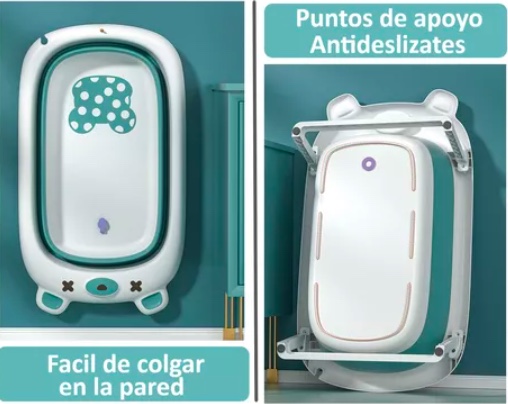 BAÑERA RIQUI PLEGABLE CON SOPORTE Y JUGUETES VERDE CLARO - 3