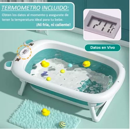 BAÑERA RIQUI PLEGABLE CON SOPORTE Y JUGUETES VERDE CLARO - 4