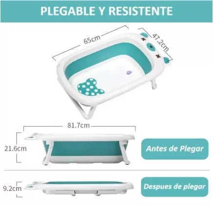 BAÑERA RIQUI PLEGABLE CON SOPORTE Y JUGUETES VERDE CLARO - 6