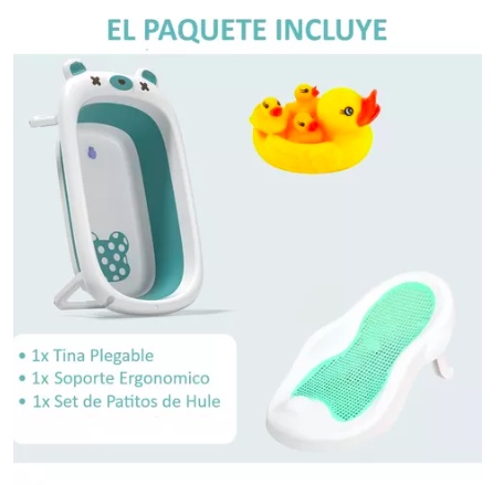 BAÑERA RIQUI PLEGABLE CON SOPORTE Y JUGUETES VERDE CLARO - 7