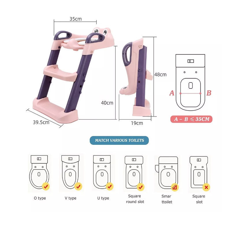 ASIENTO RIQUI ENTRENADOR BAÑO CON ESCALERA Y AGARRADERA NIÑOS MORADO ENTRENADOR BAÑO ROSA - 6