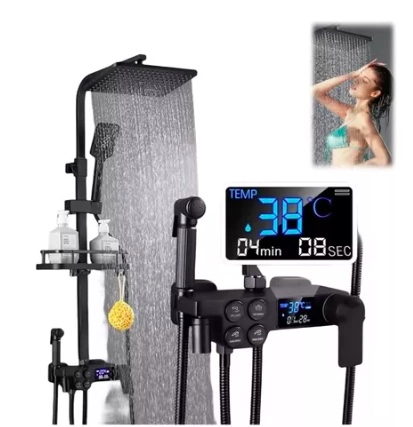 COLUMNA DE DUCHA RIQUI NEGRO MATE MULTI-FUNCIONES CON PANTALLA - 1