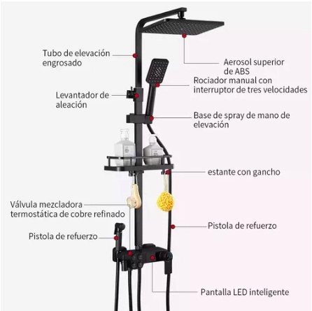 COLUMNA DE DUCHA RIQUI NEGRO MATE MULTI-FUNCIONES CON PANTALLA - 4