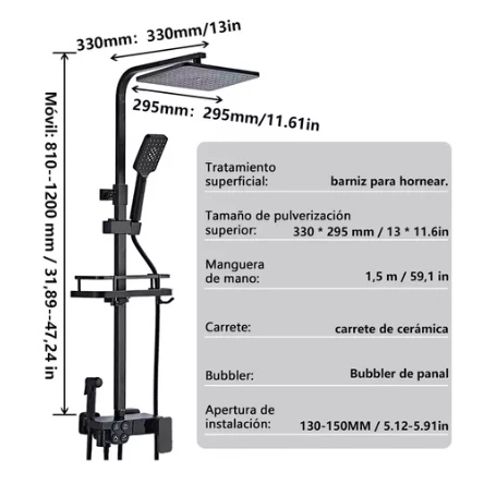 COLUMNA DE DUCHA RIQUI NEGRO MATE MULTI-FUNCIONES CON PANTALLA - 5