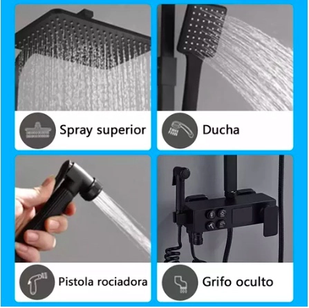 COLUMNA DE DUCHA RIQUI NEGRO MATE MULTI-FUNCIONES CON PANTALLA - 6