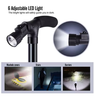 BASTÓN RIQUI ORTOPÉDICO PLEGABLE AJUSTABLE CON LUZ - 3