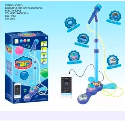 MICRÓFONO RIQUI PEDESTAL JUGUETE MP3 CON LUCES INFANTIL AZUL - 2