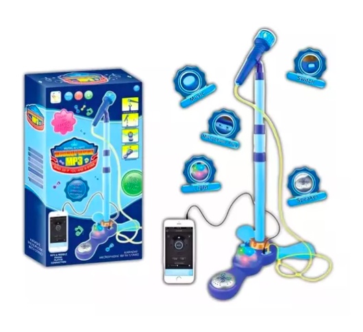MICRÓFONO RIQUI PEDESTAL JUGUETE MP3 CON LUCES INFANTIL AZUL - 3