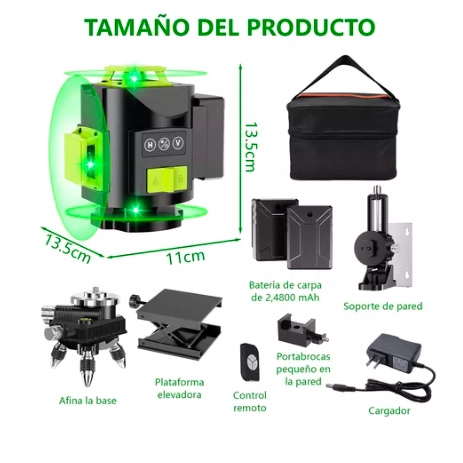 NIVEL LÁSER VERDE, 4D 16 LÍNEAS 360º NIVELACIÓN AUTOMÁTICA - 2