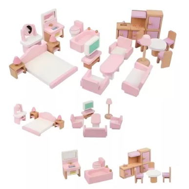 SET RIQUI DE MUEBLES DE MADERA PARA CASA MUÑECAS 22 PIEZAS - 1