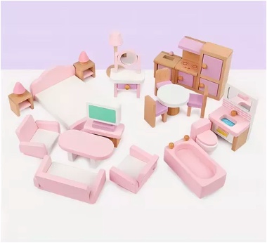 SET RIQUI DE MUEBLES DE MADERA PARA CASA MUÑECAS 22 PIEZAS - 2