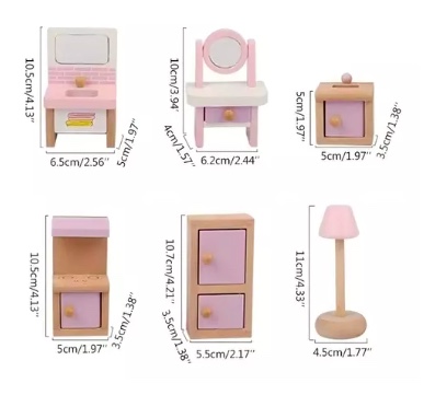 SET RIQUI DE MUEBLES DE MADERA PARA CASA MUÑECAS 22 PIEZAS - 6