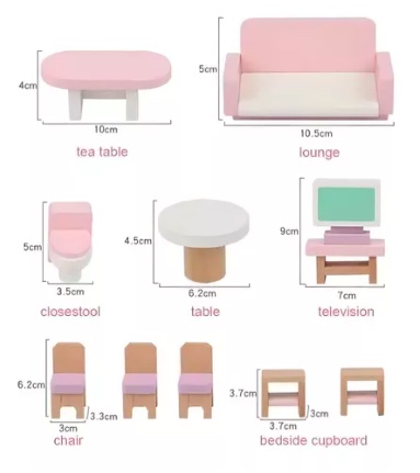 SET RIQUI DE MUEBLES DE MADERA PARA CASA MUÑECAS 22 PIEZAS - 7