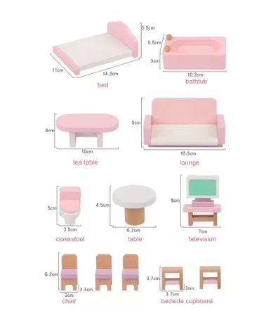 SET RIQUI DE MUEBLES DE MADERA PARA CASA MUÑECAS 22 PIEZAS - 8