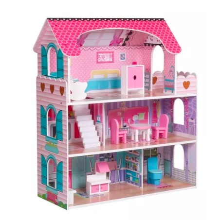 CASA DE MUÑECAS RIQUI ROSADO CLÁSICA DE MADERA - 1
