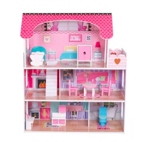 CASA DE MUÑECAS RIQUI ROSADO CLÁSICA DE MADERA - 3