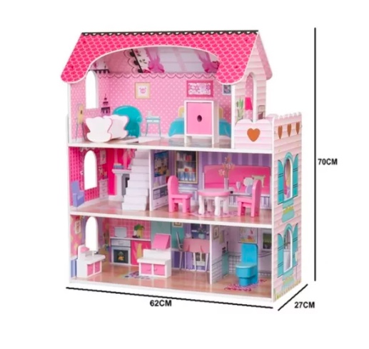 CASA DE MUÑECAS RIQUI ROSADO CLÁSICA DE MADERA - 5