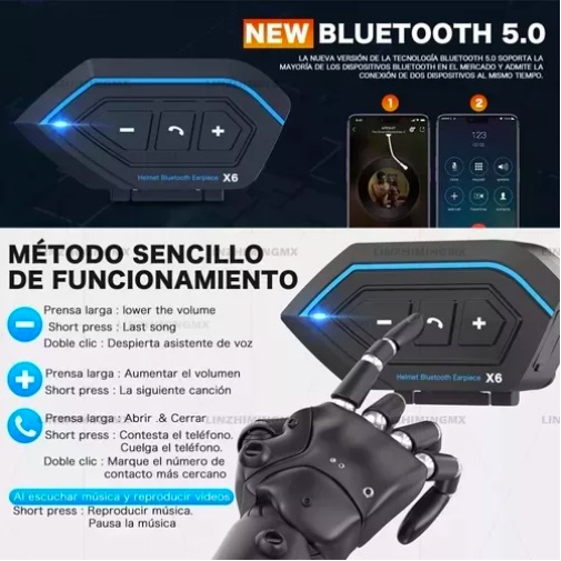 AUDÍFONOS PARA CASCO DE MOTOS RIQUI BLUETOOTH IMPERMEABLES - 6