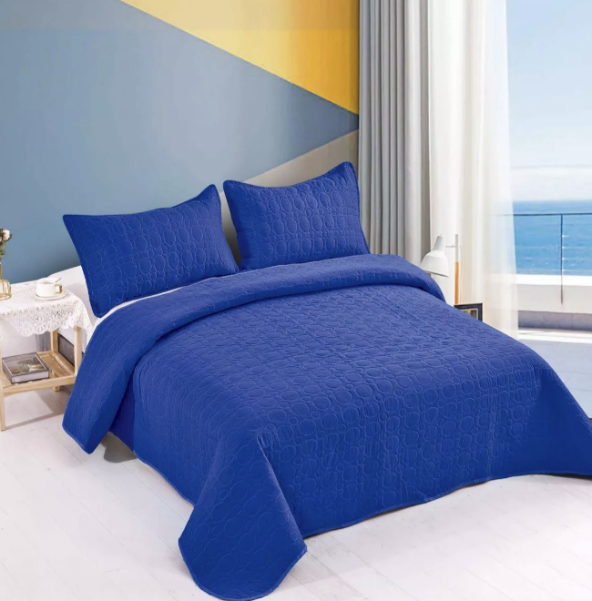 CUBRECAMA QUILT COBERTOR KING AZUL - 1