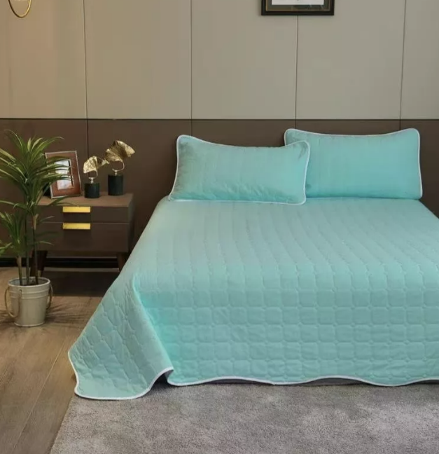 CUBRECAMA QUILT COBERTOR KING CELESTE Y BLANCO - 2