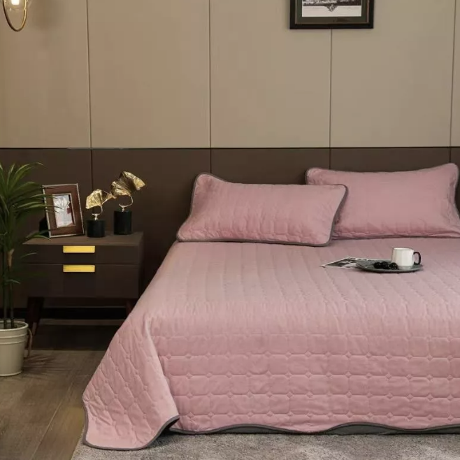 CUBRECAMA QUILT COBERTOR KING ROSADO Y GRIS - 2
