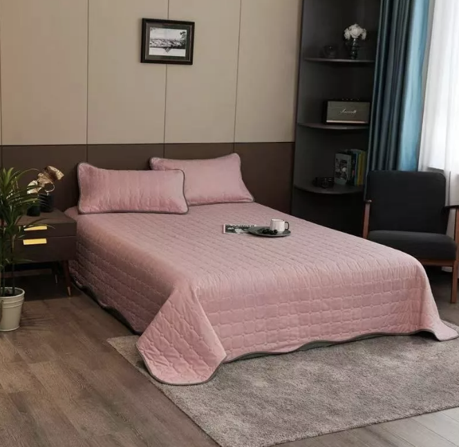 CUBRECAMA QUILT COBERTOR KING ROSADO Y GRIS - 3