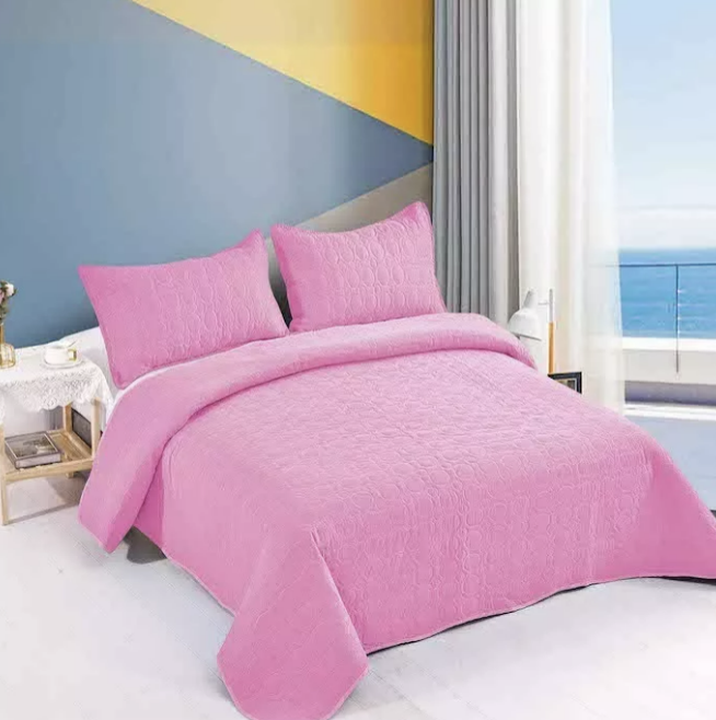 CUBRECAMA QUILT COBERTOR KING ROSADO - 1