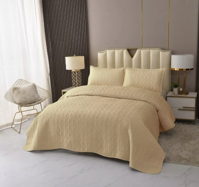 CUBRECAMA QUILT 2 PLAZAS LISO. CREMA - 1