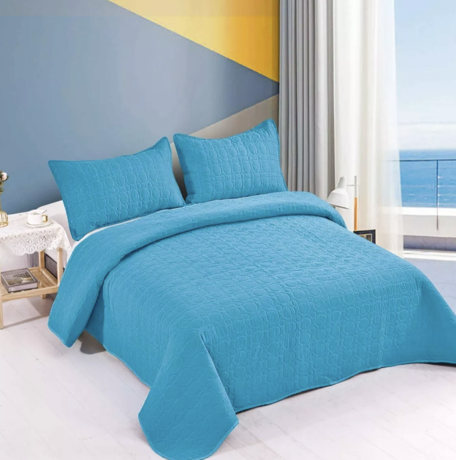 CUBRECAMA QUILT 2 PLAZAS LISO. TURQUESA - 1