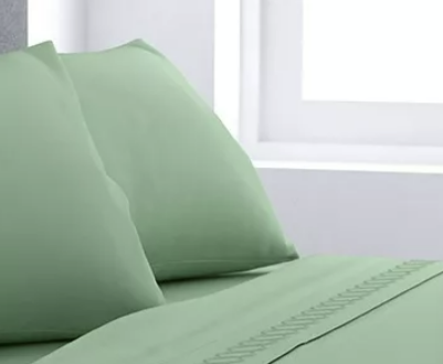 JUEGO SÁBANAS BORDADAS MICROFIBRA 210 HILOS 2.5 PLAZAS COLOR VERDE DISEÑO DE LA TELA LISO - 4