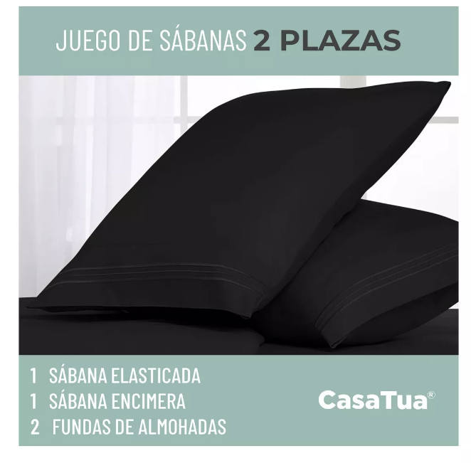 SABANA 1800 2 PLAZAS ULTRA SUAVE + FUNDA BORDADA. NEGRA - 2