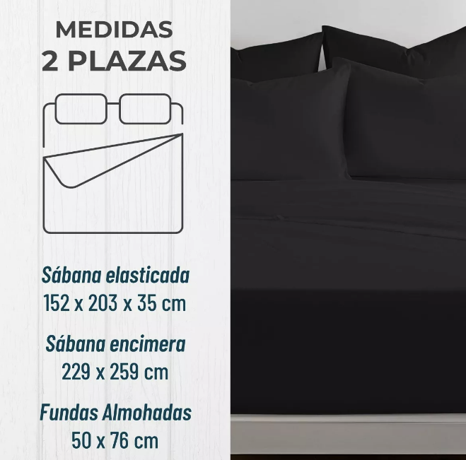 SABANA 1800 2 PLAZAS ULTRA SUAVE + FUNDA BORDADA. NEGRA - 3