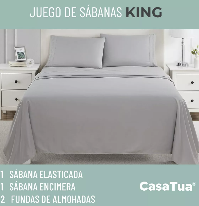 SABANA 1800 KING ULTRA SUAVE + FUNDA BORDADA. GRIS - 2