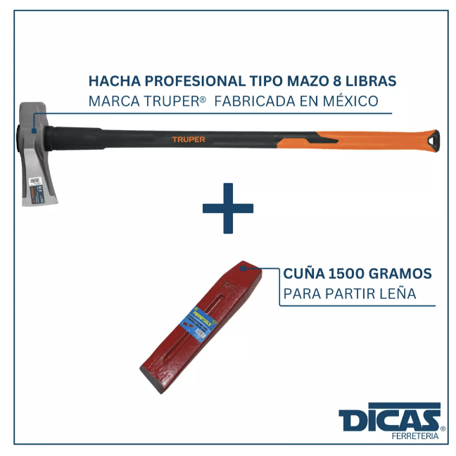 HACHA RIQUI LEÑADORA TRUPER 8 LIBRAS PROFESIONAL FIBRA VIDRIO - 2