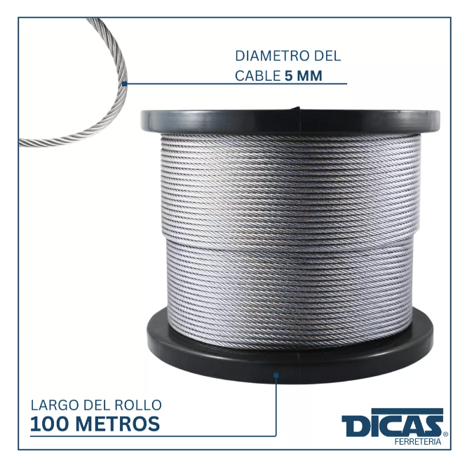 PIOLA RIQUI O CABLE 5 MM ROLLO 100 MTS GALVANIZADO ACERO - 4