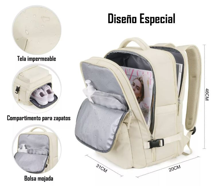 MOCHILA DE VIAJE IMPERMEABLE AVIÓN APROBADO CAPACIDAD DE 40L - 3